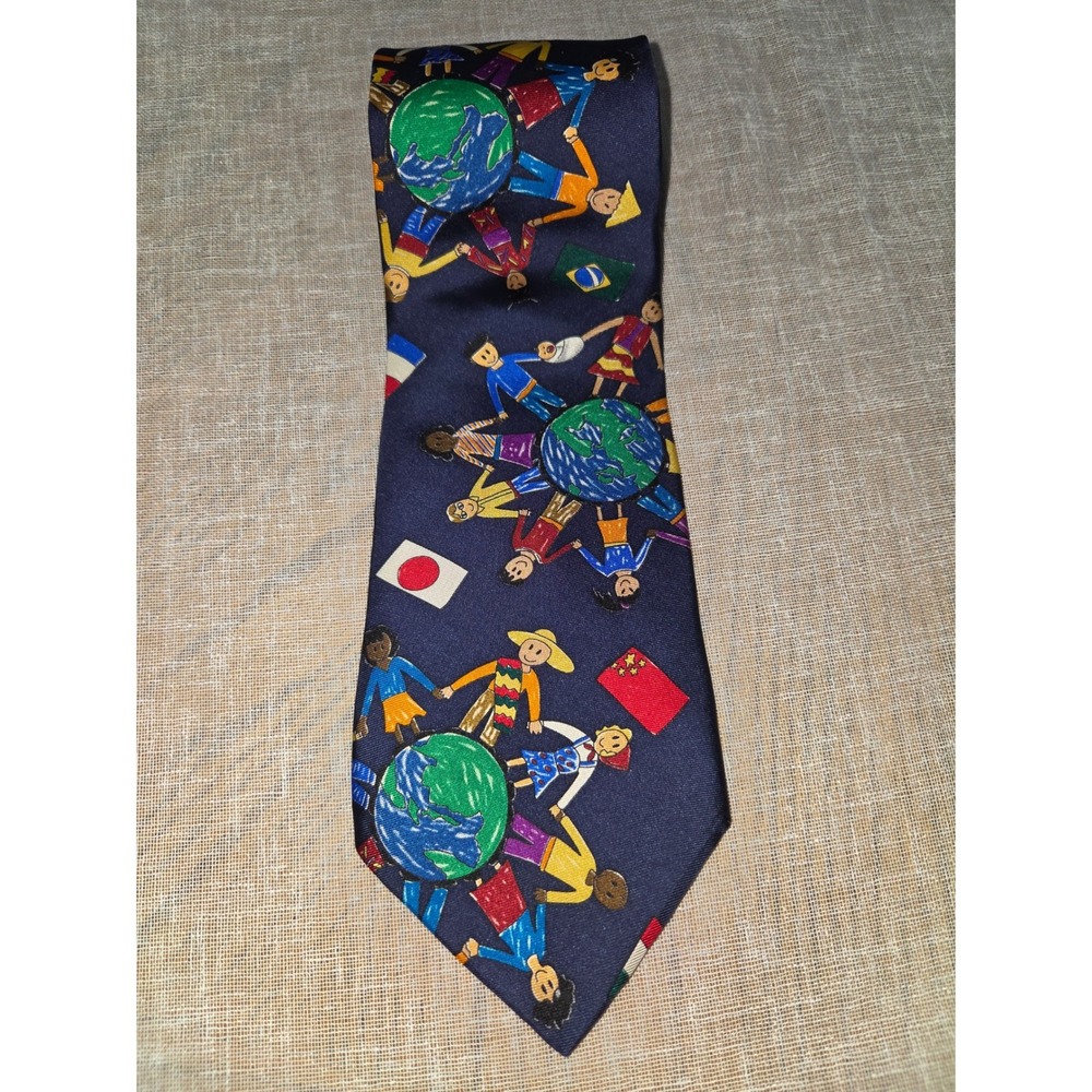 Save the Children Collection Silk Tie Children of the Continents Navy Blue Matt